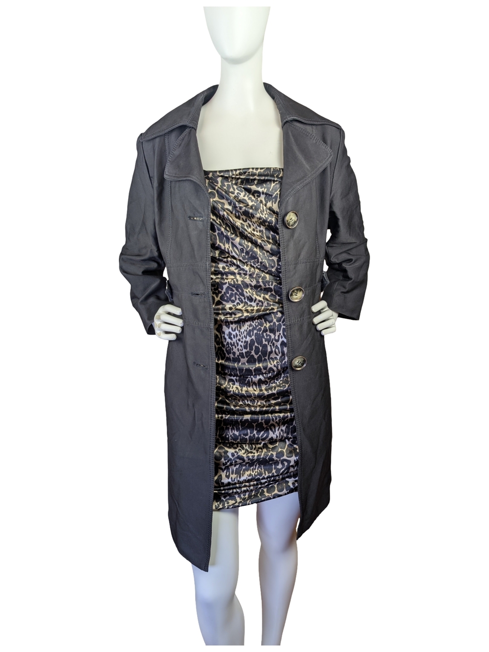Kenneth Cole New York Black Tailored Classic Trench Coat Floral Lined | Size L - Picture 3 of 11